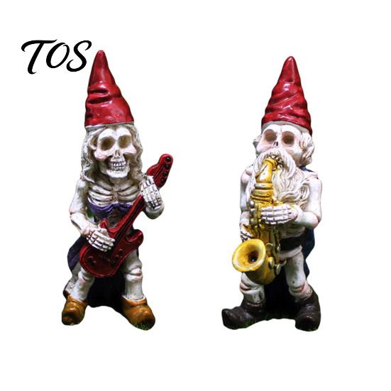 Gothic Lawn Ornaments Halloween Skeleton Gnome Musician Resin Figurine, Hand-Painted Statue with Guitar Hand Painted Crafts Saxophone, Mini