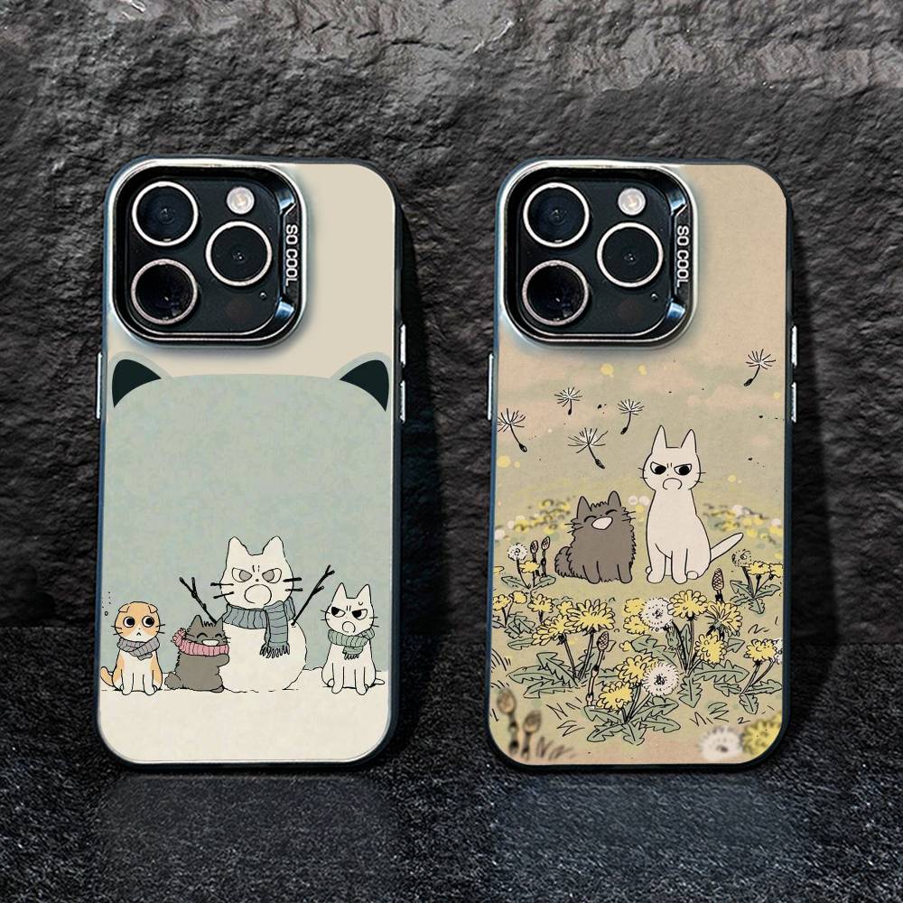 Забавный Кот Группа Животное Чехол для Телефона Для iPhone 17,16,15,14,13,12,Pro MAX Черный Матовый Ударопрочный Чехол
