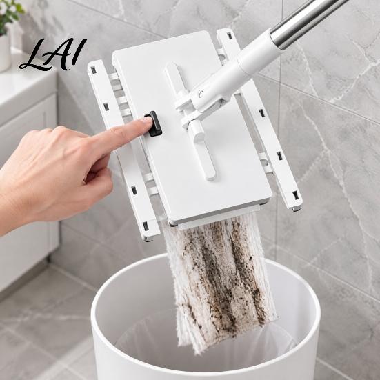 Flat Mop Kit Hands Free Clamp Kit with 1/3/5/10 Coral Fleece Pads Adjustable Handle Cloth Changing Dust Mop One Click Snap Grip Floor Cleaning Set