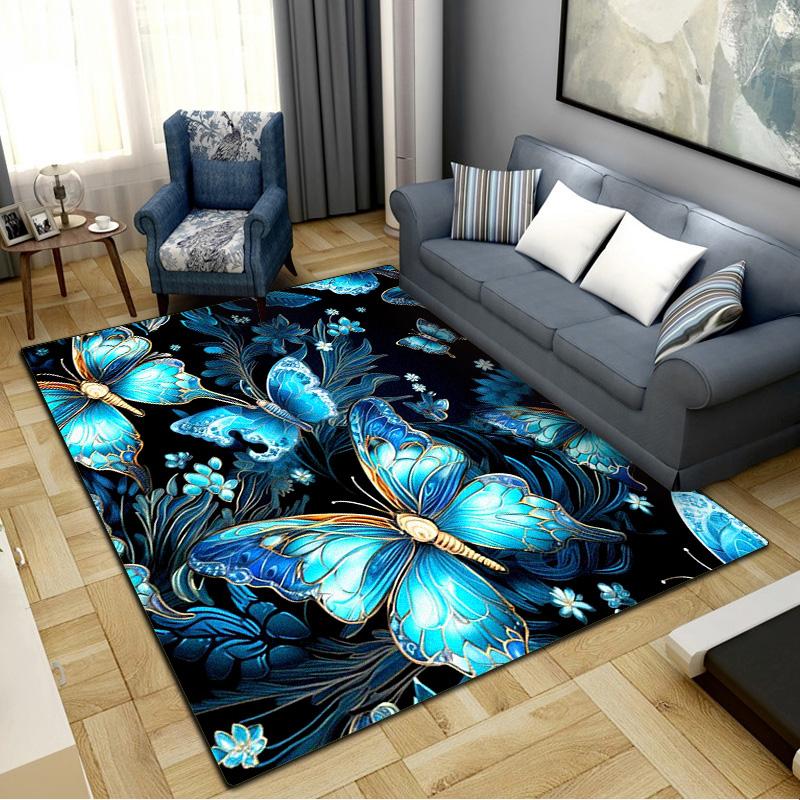 Dreamy Blue Butterfly Carpet Rug for Living Room Bedroom Home Sofa Decoration,Kids play Non-slip Floor Mat