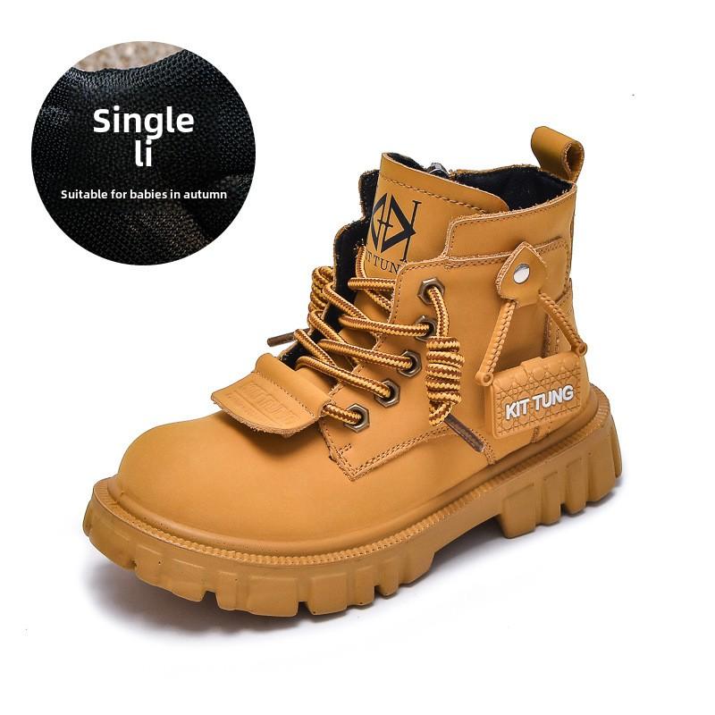 Осенне-зимние новые детские желтые ботинки, повседневные, с мягкой подошвой, нескользящие, бархатные, короткие ботинки для маленьких мальчиков