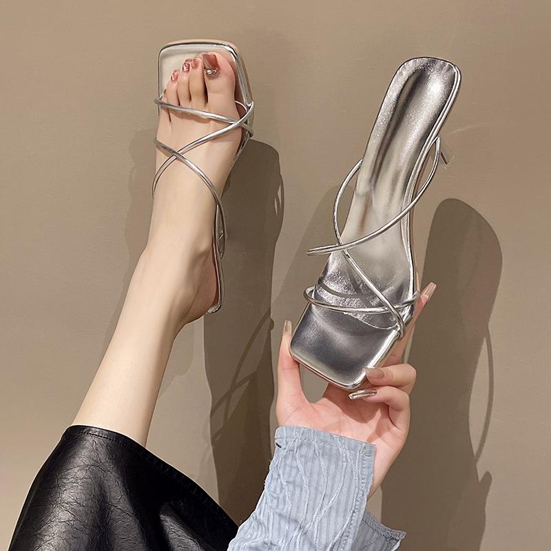Женские туфли-шлепанцы на высоком каблуке-шпильке для женщин, роскошные дизайнерские женские удобные золотые серебристые сандалии, тренд, размер 40