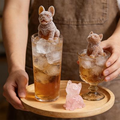 3D Силиконовая форма для кубиков льда с французским бульдогом, форма для конфет, шоколада, мыла в форме животного, милая собака для кофе, виски, коктейлей