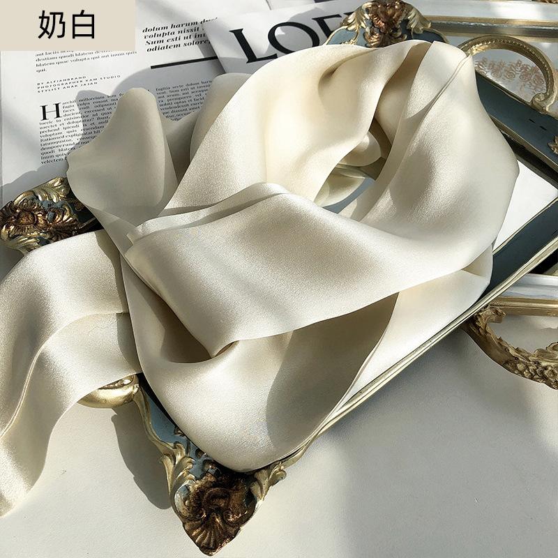Two In Hand! Hangzhou Silk Solid Color Mulberry Silk Scarf Double-Layer Double-Sided Thin And Narrow Long Streamer Scarf Decorative Scarf