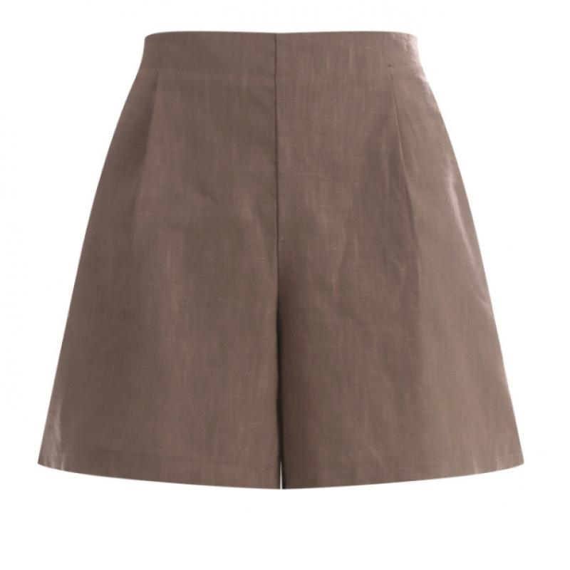 Shop Women Linen One Tuck Back Banding Shorts Black Pic Wpt 1395