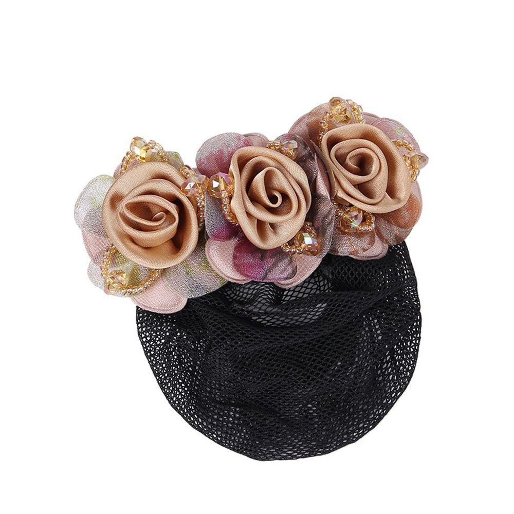 Beaded Mesh Floral For Nurses Crochet Hair Clip Spring Clip Women Bun Net Crystal Hairnet Cover Zircon Flower Bun Snood