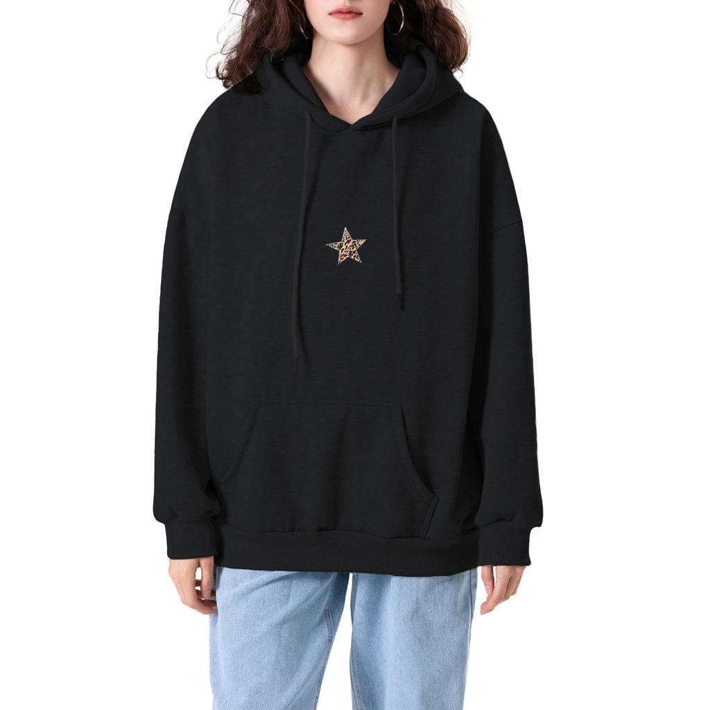Женская толстовка с капюшоном, свободная, с длинными рукавами, принтом звезд, с передним карманом для уличной моды на осень-зиму