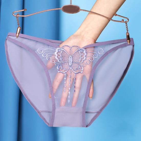 Бесшовные женские трусы со средней посадкой и вышивкой, принтом бабочек, ультратонкие прозрачные сексуальные трусы