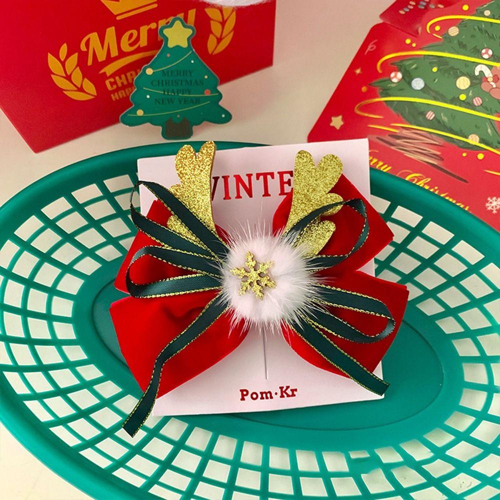 Cute Christmas Accessories Exquisite Bow Ribbon Barrettes Bow Christmas Deer Hairpin  Children