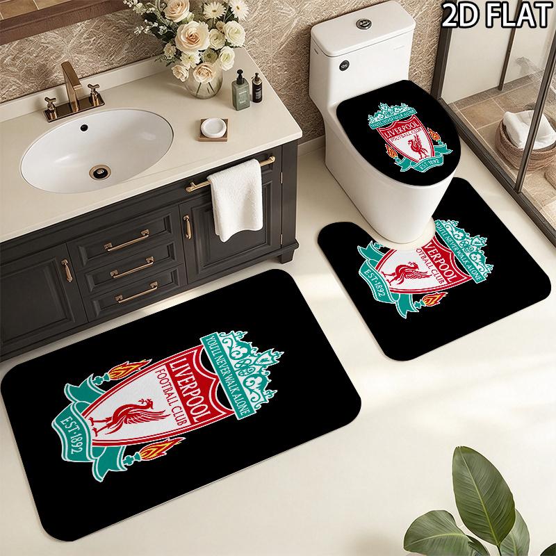 FC Liverpool 3pcs Pattern Flannel Nonslip Absorbent Washable Decorative Bathroom Home Toilet Seat Cover Mat Set