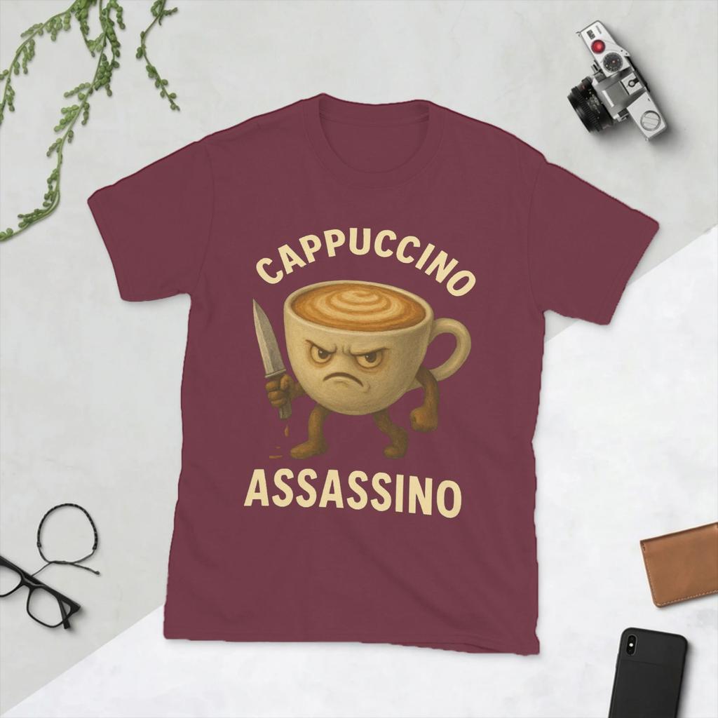 CAPPUCCINO ASSASSINO Italian Brainrot Unisexs T Shirts Funny Tee Shirt Short Sleeve Crew Neck TShirt 100 Cotton Adult Clothing
