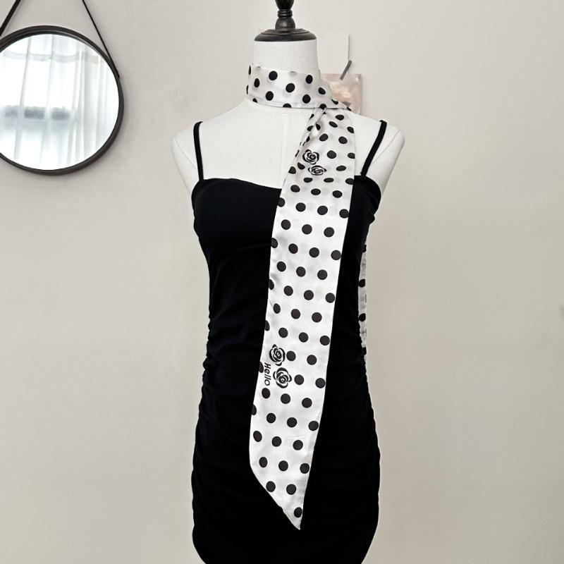 Polka Dot Silk Scarf New Versatile Rose Scarf Plaid Headband Hair Tie Multi-functional Belt Waist Silk Scarf