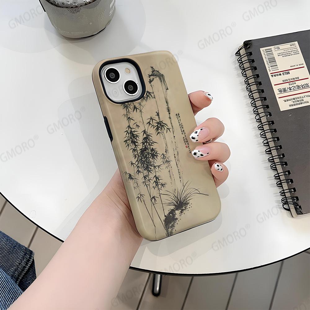Новый китайский ретро чехол для телефона с чернильной живописью Apple 15 чехол-пленка iPhone17pm противоударный жесткий чехол мужской в национальном стиле
