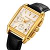 SKMEI Square Watch Black Leather Strap Stylish Arm Watch Chronograph Waterproof Brand Analog Business Casual Watch Luxury Gift Gold White Watch for