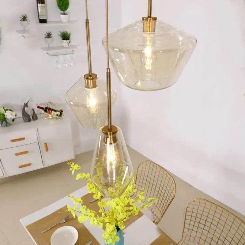 Nordic Modern Minimalist Glass Chandelier Coffee Shop, Restaurant Decoration, Electroplating Creative Bar Table Pendant Light
