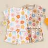Baby Girl Summer Outfits Colorful Floral Print Short Sleeve Tops + Shorts Set Infant 2Pcs Clothes