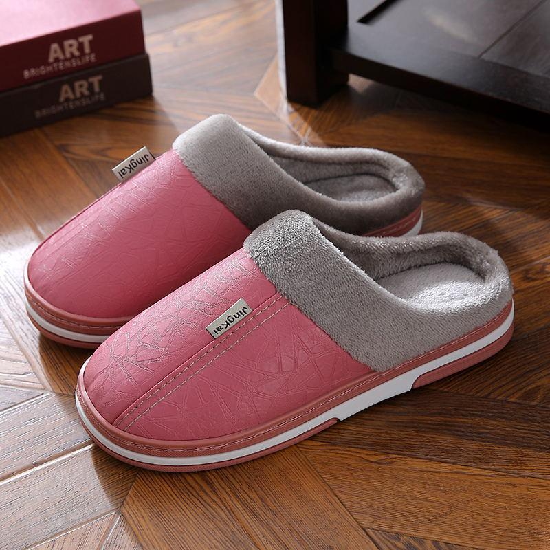 Водонепроницаемая домашняя обувь, плюшевые домашние тапочки, зимние теплые тапочки из искусственной кожи
