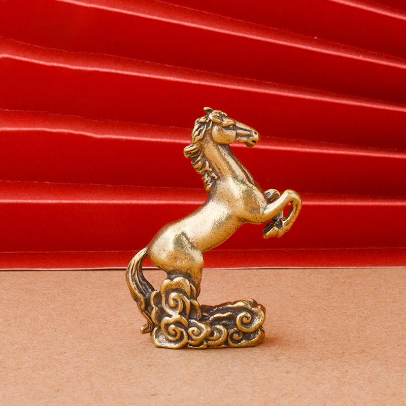 Vintage Copper Zodiac Horse Small Statue Feng Shui Ornaments Brass Lucky Animal Miniatures Figurines Desktop Decorations Crafts