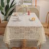 Горячая американская стильная деревенская вязаная крючком обеденная скатерть тканая полая скатерть с кисточками скатерть бежевая полая ткань обеденный коврик