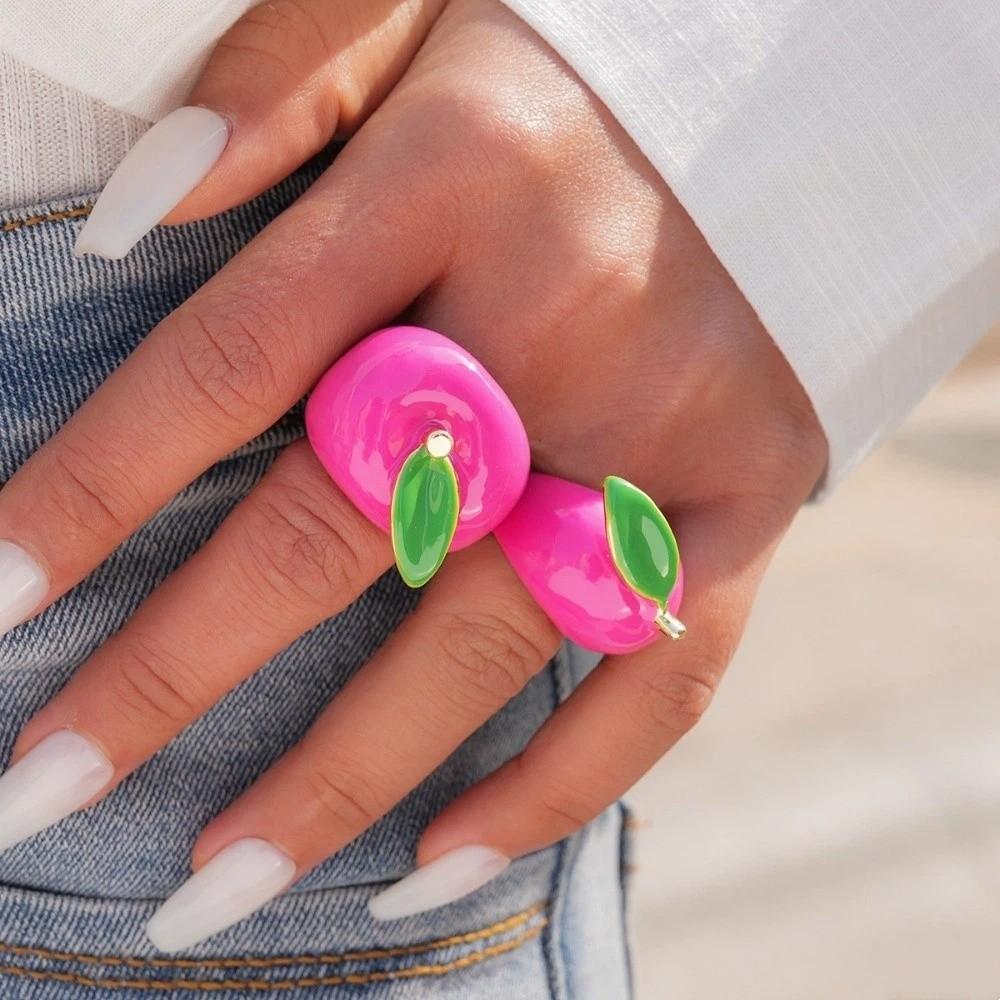 Strawberry Cherry Vintage Ring Flower Big Floral Ring Colorful Enamel Fruit Ring Party