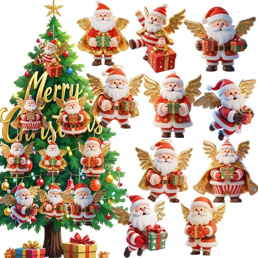 8/10/12pcs 2D Flat Christmas Tree Ornaments Santa Claus Hanging Pendant Festival Decorations