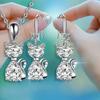 Cute Animal Female White Blue Pink Purple Zircon Stone Cat Engagement Vintage Silver Color Wedding Fashion Jewelry Set For Women