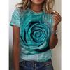 Летний топ с круглым вырезом, 3D-принтом розы и текста, модная повседневная женская футболка с коротким рукавом