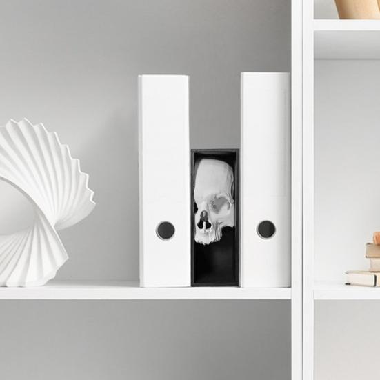 Yousheng Halloween Skull Bookend Bookshelves Decoration Spooky Gothic Skull Figurine Home Office Desktop Book Stopper Ornament