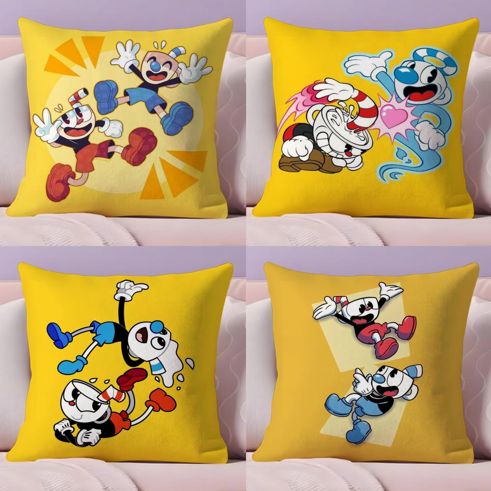Классическая Милая Игровая Наволочка C-Cuphead Плюшевая Ткань Мягкая Двусторонняя Печать Подушка для Дивана Стойкая к Выцветанию Домашний Декор Подарок