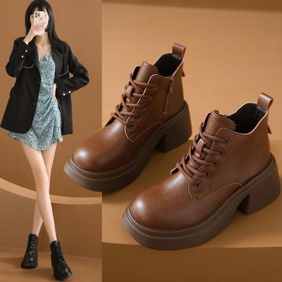 Новые женские сапоги на платформе, осенне-зимние короткие сапоги для женщин, ретро-сапоги ручной работы, женские ботильоны на шнуровке, на танкетке, Botas Mujer