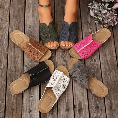 Женские шлепанцы на танкетке с вырезами  Новые летние удобные сандалии на платформе Нескользящие шлепанцы большого размера Слайды Женские Zapatos De Mujer