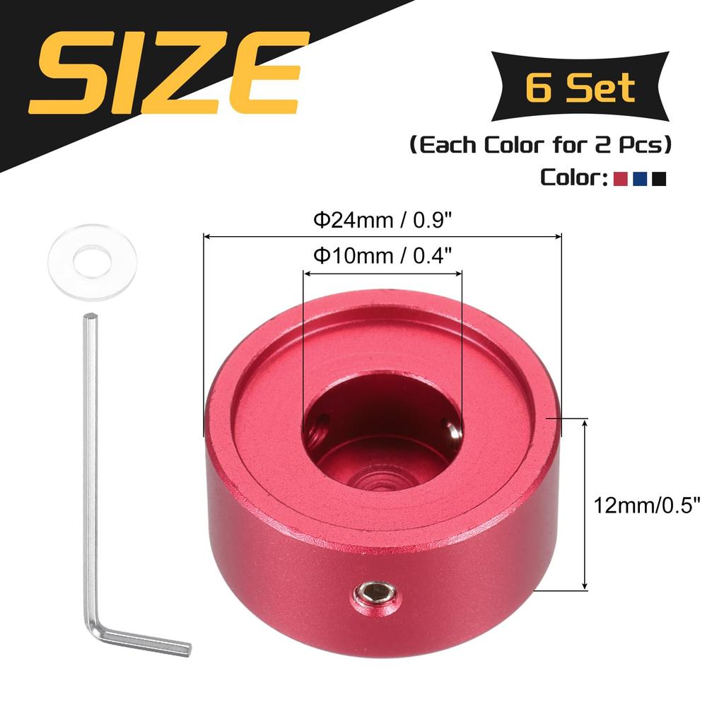 uxcell 6 Pieces Footswitch Toppers Guitar Pedal Button Caps Metal Footswitch Top Covers for Guitar Effect Pedal Dark Red 3/8" Buttons, Blue, Black,