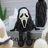 Yousheng Halloween Ghost Reading Night Light Plastic Black Screaming Ghost Statue Jointed Pumpkin Collectible Figure for Halloween Desk Shelf Home