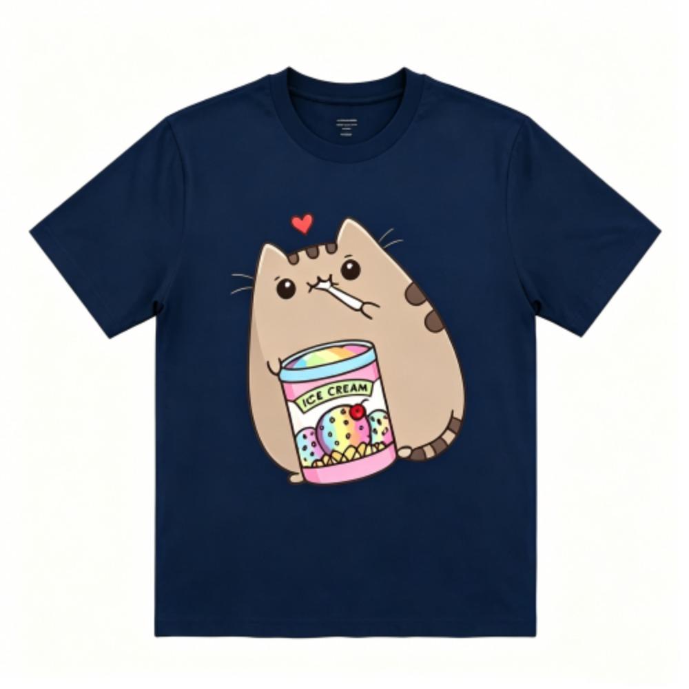 A Cat That Eats Snacks Print Kids T-Shirts Summer Fashion Street Outdoor Casual T-shirt Tops for Boy and Girl's Tees Top