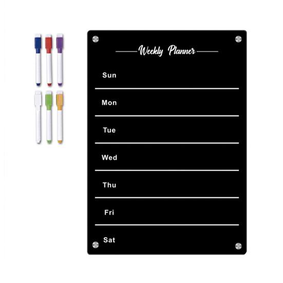 Магнитная акриловая доска для холодильника, разборчивый черный текст с 6 стираемыми маркерами, легко читаемая доска-еженедельник