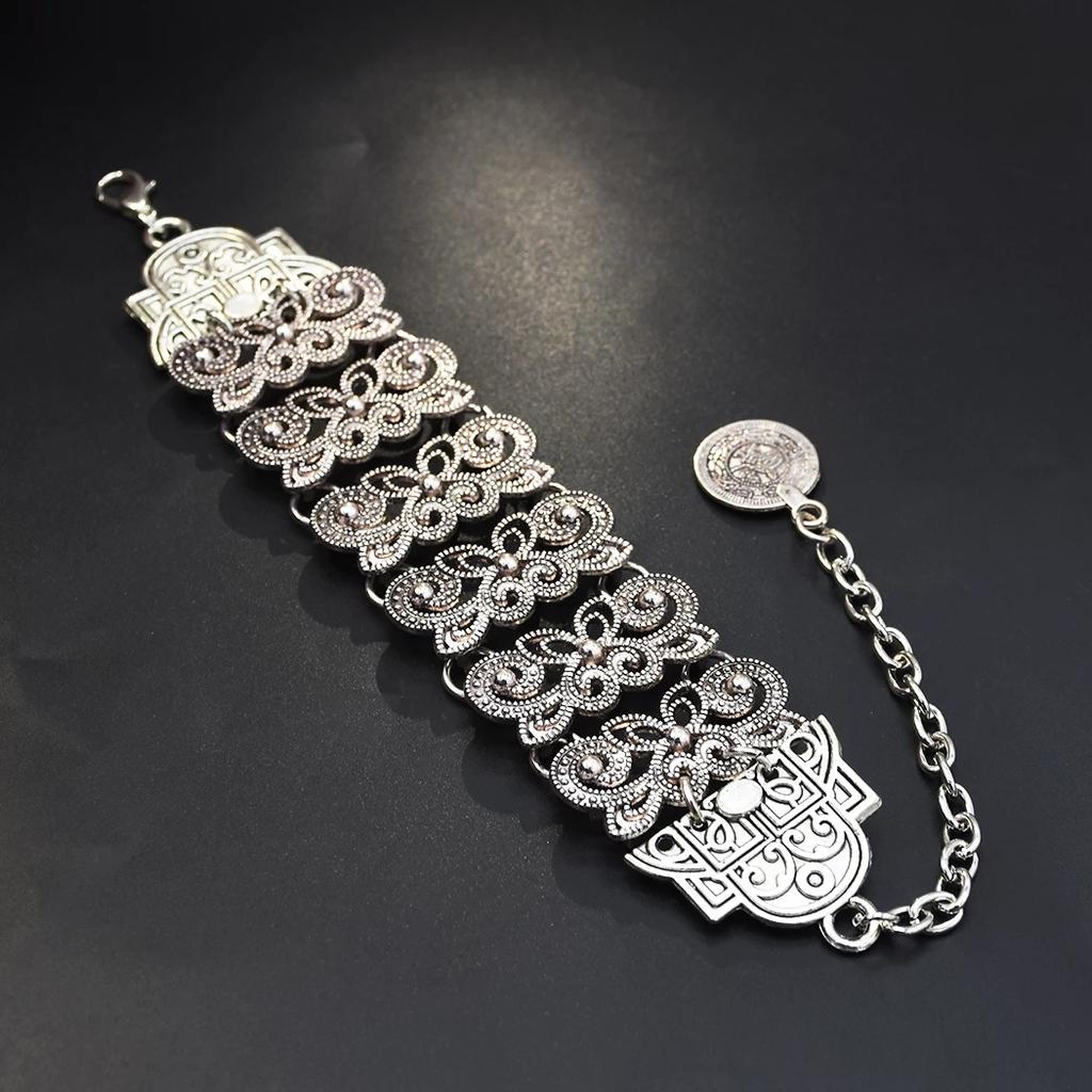 Bohemian Coin Charm Slave Bracelets For Women Vintage Silver Color Bracelet Gypsy Ethnic Tribal Festival Indian Jewelry Turkish