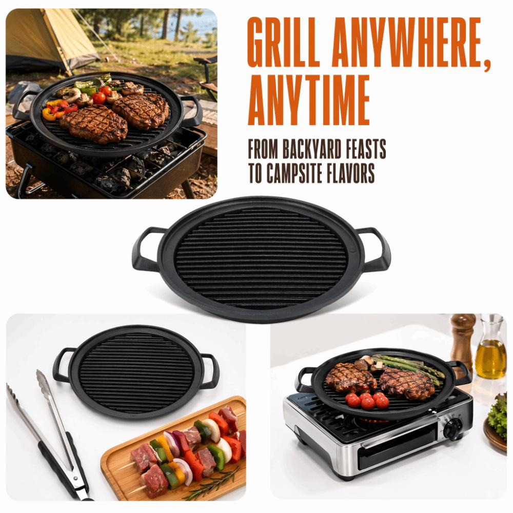 Aluminium Alloy Pan Round Tabletop Charcoal Ribbed BBQ Tray Ribbed Cooking Camping