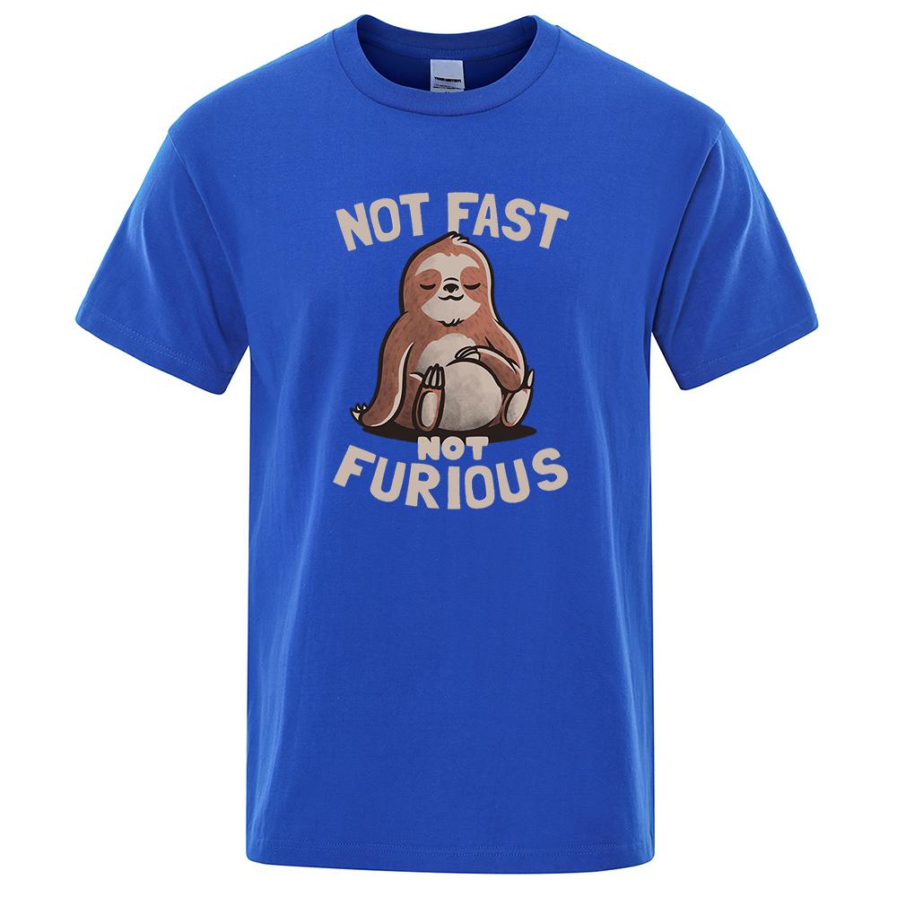 Not Fast Not Furious Kawaii Sloth Print Clothing Men Street Oversized T Shirts Breathable Cotton Streetwear