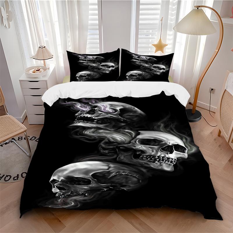 3Pcs Smoky Skulls Darkness Bedding Set Quilt Cover Pillowcase Home Christmas Xmas Halloween Gift 1 Duvet Cover 2 Pillowcase M928508
