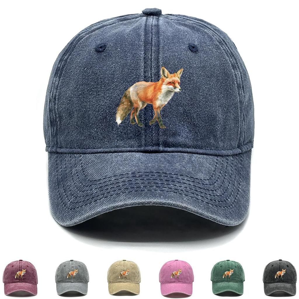 Lifelike Fox Print Snapback Sun Hat, Animal Dad Hat Sun Protection Distressed Vintage-Inspired Washed Adjustable Baseball Cap
