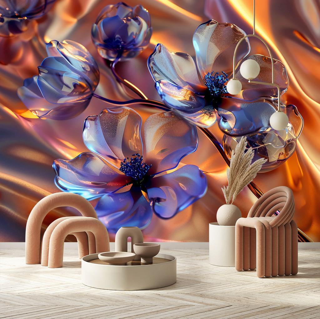 Wallpaper Glass Flowers On Gold Background