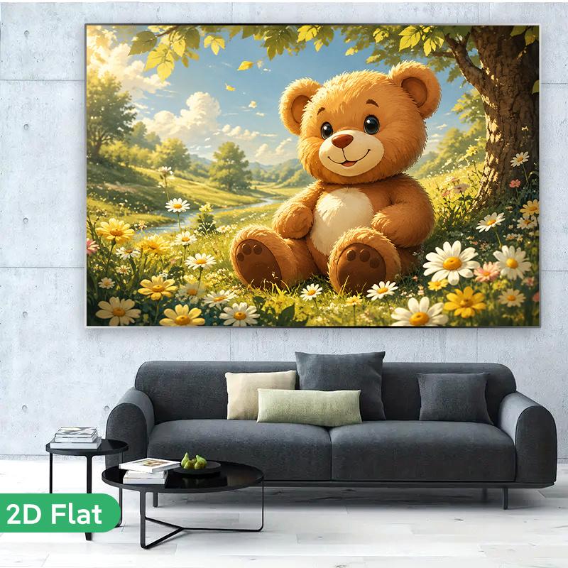 2D Flat banner 1pc On Grass Cute Bear Colorful Pattern Ethnic Style Modern Backdrop For Studio Wedding Christmas Birthday Party Garden