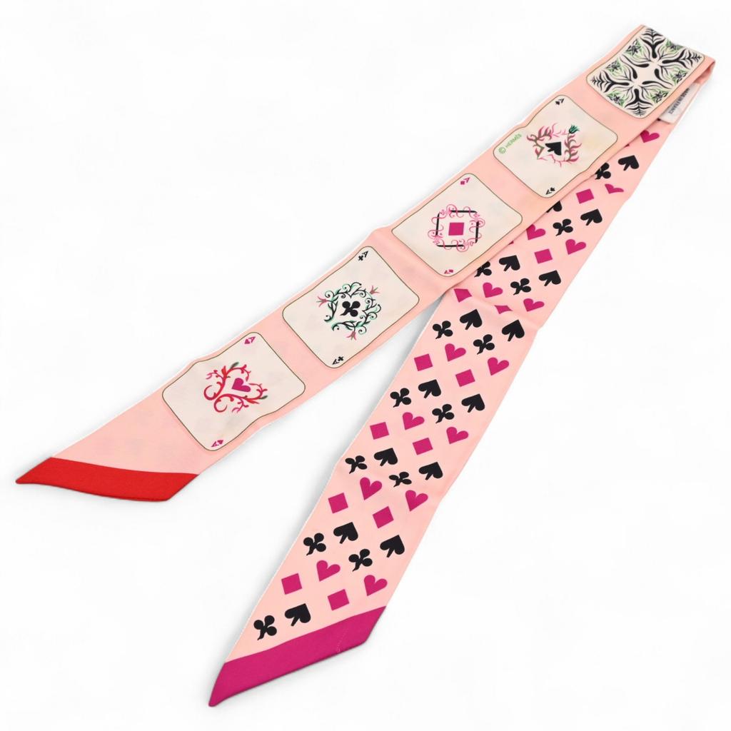 Auth HERMES Twilly Jeu De Cartes Playing Cards Scarf Silk He5711er