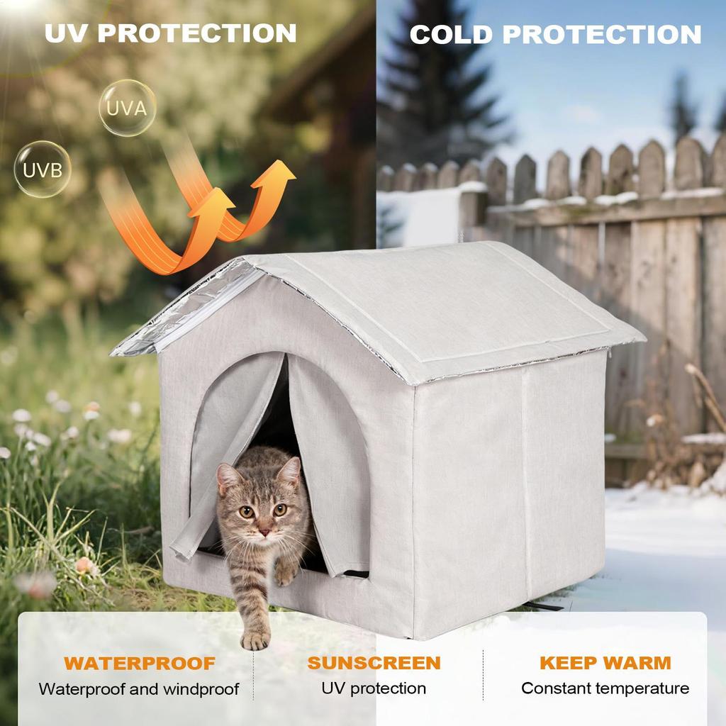 Уличный домик для кошек, всепогодный, теплый, утепленный, зимнее укрытие с сетчатой дверью для маленьких собак, кошек, щенков для использования в помещении и на улице