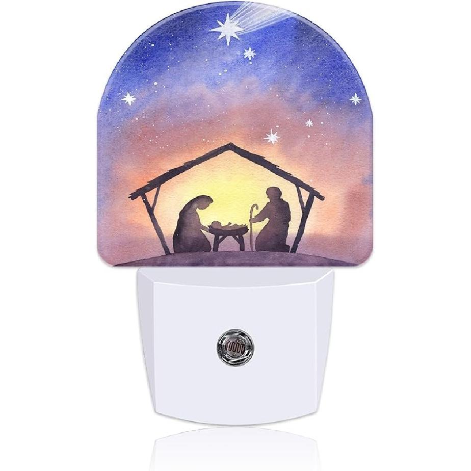 Watercolor Christmas Tree Night Light for Kids, LED Night Light Plug into Wall with Dusk to Dawn Sensor for Girls Boys Women Men Room Decor, Hallway,