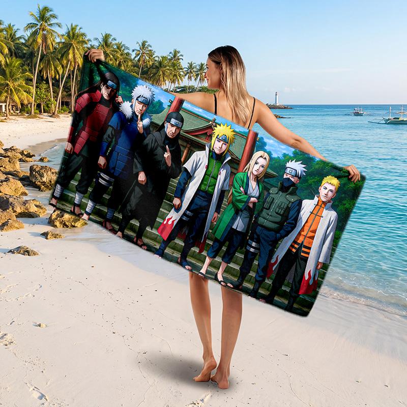 Naruto Printed Swim Towel, Portable Water Absorbent Towel for Beach Camping Daily Bathroom Use