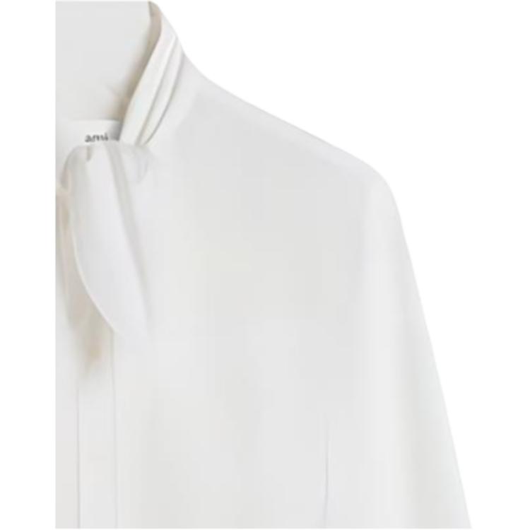 AMIPARIS Solid Color Minimalist Button Down Long Sleeve Shirt Unisex shirts White USH104CO0063-100