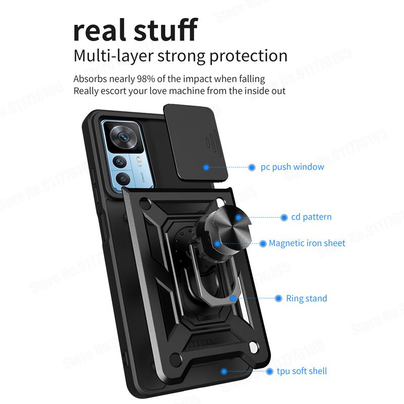 Чехлы для Xiaomi 12T Pro, сверхмощный защитный чехол для Mi 12 Lite 12X 12 Pro, защитный чехол для слайд-объектива для Xiaomi 11T Pro 11 12, чехол с магнитным кольцом