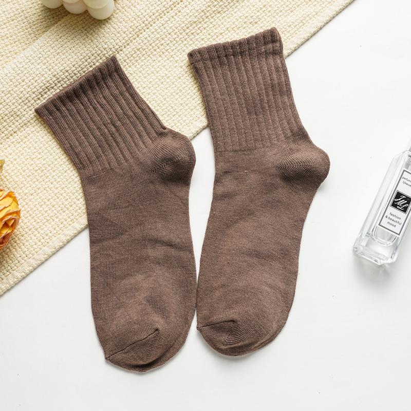 Женские носки средней длины на весну и осень, впитывающие пот и дезодорирующие носки из чистого хлопка, без косточек и с ворсом, препятствующим образованию катышков