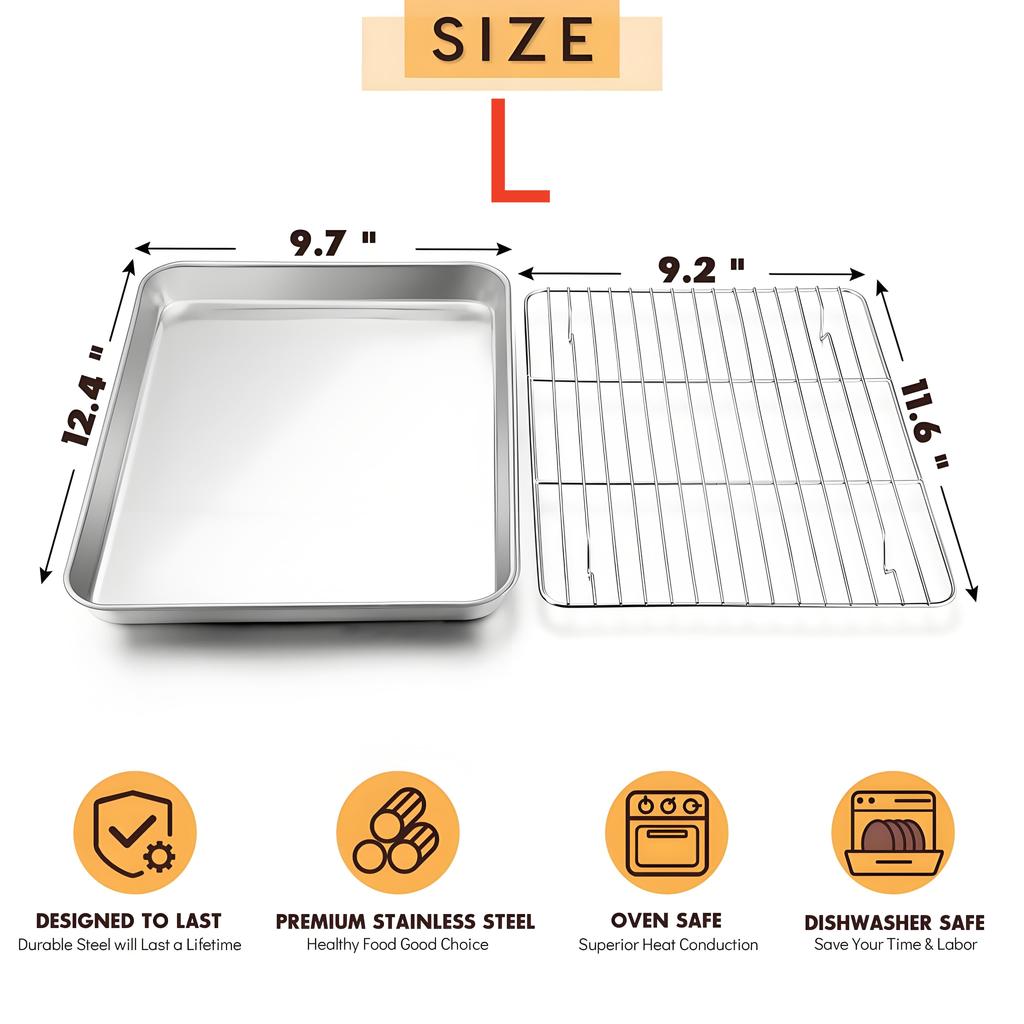 Набор противней для печенья из нержавеющей стали и решетки для охлаждения | Противень половинного размера Сверхпрочный | Можно мыть в посудомоечной машине и не ржавеет для домашних пекарей